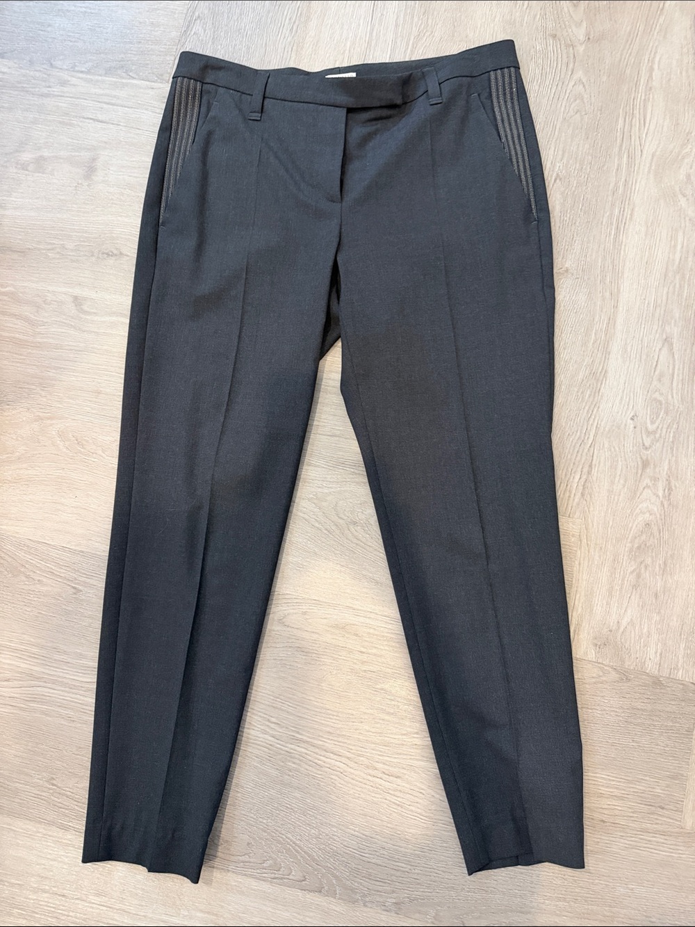 Brunello Cucinelli Gray Tailored Wool Pants Monili pockets Italy 46 US 10 NWOT